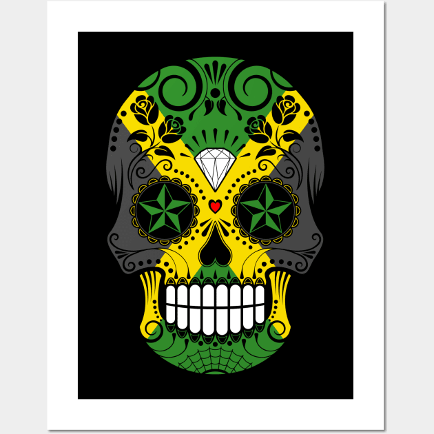 Jamaican Flag Sugar Skull with Roses Wall Art by jeffbartels